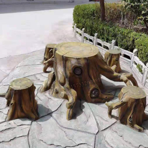 定制水泥仿木桌凳户外圆桌仿木纹公园grc桌子树桩桌椅防腐休闲椅