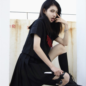 颜如绸淘宝原创手作制服库洛米手作jk制服辣妹套装不良可爱关西襟黑