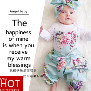 2件套装全棉连体衣哈衣女宝宝婴儿童装花朵复古中国风INS批发代发