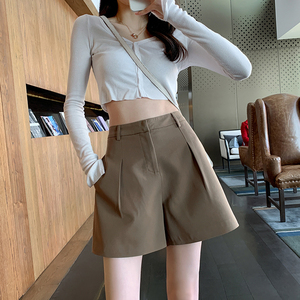韩国高腰西装短裤女夏季薄款大码小个子宽松休闲显瘦a字阔腿热裤