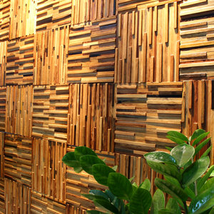 新古典实木马赛克墙西餐厅商场酒店装饰建材料船木背景原木形象墙