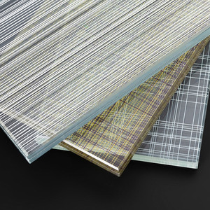 山水画双层钢化夹胶艺术玻璃隔断 酒店淋浴房移门夹绢夹丝玻璃