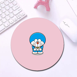 ins可爱机器猫防滑锁边鼠标垫 便携小号办公电脑鼠标垫圆形软胶垫