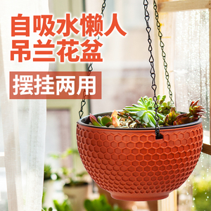 创意网红吊兰花盆壁挂式绿萝盆栽吸水懒人塑料悬挂式垂吊植物专用