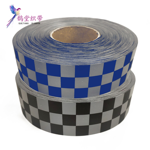 高亮化纤布反光条蓝色或黑色方格子印刷布条缝纫型警示反光材料