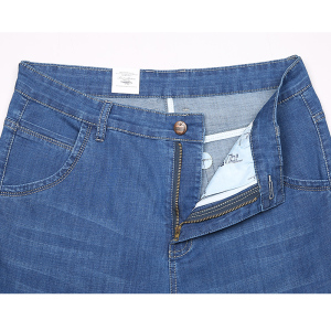 百圆裤业春夏薄款牛仔裤男弹力直筒中年男士高腰宽松牛仔裤子厚款