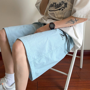 天蓝色速干沙滩短裤男夏季cleanfit美式高街运动篮球裤大码五分裤