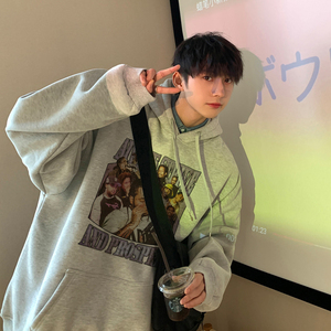 美式街头vibe连帽卫衣男高街嘻哈黑人印花潮牌上衣春秋季宽松外套