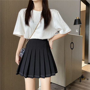 学院风高腰显瘦百褶裙女夏防走光a字裙学生短裙小个子遮胯半身裙