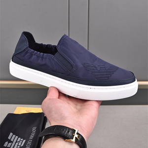 利登阿玛尼男鞋透气帆布鞋2022春新款老北京布鞋一脚蹬懒人乐福鞋