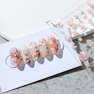 玉兰花朵立体浮雕美甲贴纸漫天飞舞的樱花十里桃花胶背指甲贴饰品