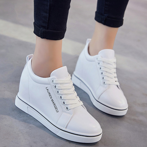 秋季高中初中学生白色板鞋女内增高少女原宿风韩版系带百搭小白鞋