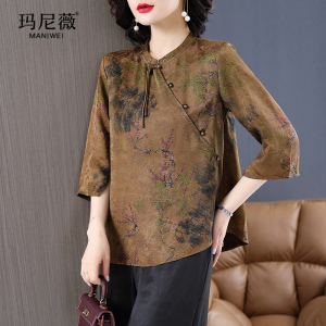 重磅真丝香云纱上衣女夏季高端唐装短款桑蚕丝2022新款妈妈中老年