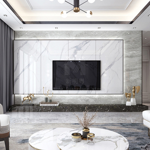 轻奢悬空电视背景墙瓷砖渗墨石材uv大板现代简约影视墙装饰大理石