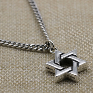 king baby纯银925复古日韩简约潮人六芒星吊坠个性项链毛衣链特价