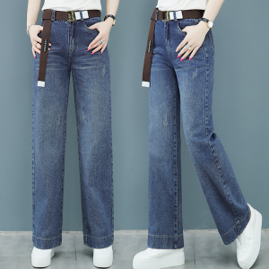 牛仔阔腿裤女长裤高腰2020春秋装新款韩版直筒宽松松紧大脚宽腿裤
