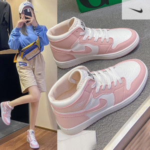 官网正版耐克aj板鞋女鞋高帮超火樱花粉休闲运动鞋空军一号潮鞋春