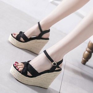 超高跟坡跟凉鞋女2022夏季新款百搭防水台厚底松糕鞋一字带凉拖鞋
