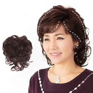 中老年假发片女真发头顶补发块妈妈短卷发增发自然蓬松逼真遮白发
