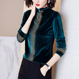 金丝绒加绒打底衫女秋冬时尚女人味上衣气质洋气小衫高档贵夫人女