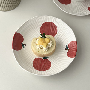 糖小姐 日式ins陶瓷餐具红色苹果饭碗韩国风餐盘高级感盘子甜品盘
