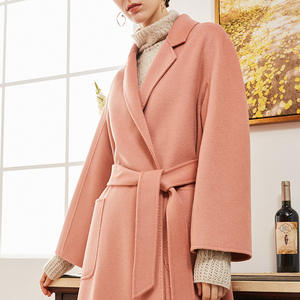 双面羊绒大衣女橘粉色