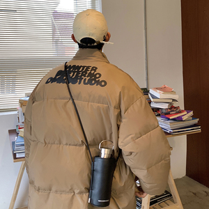 ootd奶茶色美式高街棉服男oversize棕色系穿搭无性别外套咖色棉衣