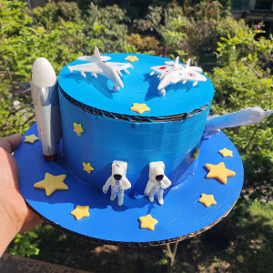 创意美术 半成品装扮瓦楞硬纸板航天中国梦帽子儿童材料包手工diy