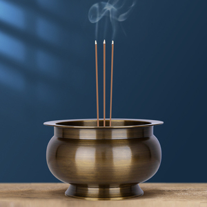 纯铜香炉 家用全铜 供奉铜烧香上香大号碗祭祀祖先插香特大号炉