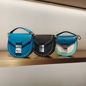 mcm 好货特价! 牛皮铆钉马鞍包 经典时尚 女式单肩斜挎包 女包