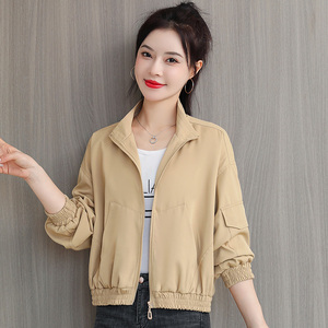 立领女士短外套2022年新款春装韩版时尚宽松显瘦小个子春秋夹克衫