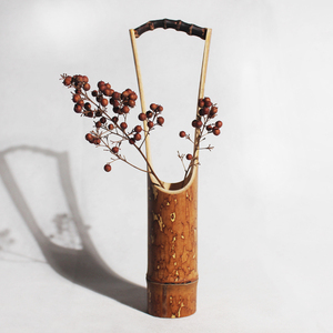 冰竹 圆形竹筒天然竹制花器家居拍摄装饰插花花器斑竹青竹