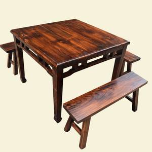 新品爆款八仙桌仿古碳烧桌长板凳实木条凳板凳农庄酒店方桌椅面馆