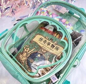 特价外贸原单透明流沙双肩包,可装a4纸大小书本,年级一女童书包