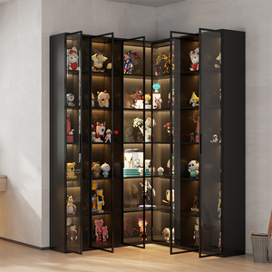 转角手办柜玻璃门展示柜书柜轻奢定制客厅收纳储物柜子现代简约