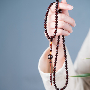 碧福瑞小叶紫檀108颗佛珠 镶银祥云手链禅意文玩男女款情侣平安手