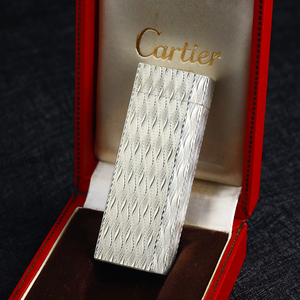 法国cartier卡地亚男士充气打火机纯银水波纹长款五角 实拍真品