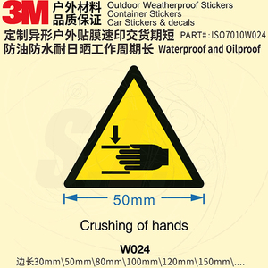 iso7010 w024 crushing of hands 当心夹手危险不干胶标签标识贴
