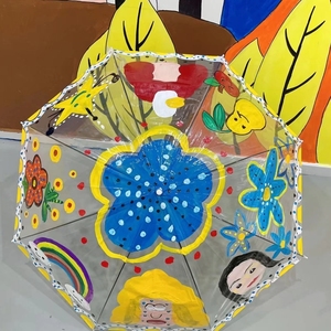 幼儿园彩绘伞空白雨伞儿童绘画手工涂鸦diy手绘画透明画画道具伞