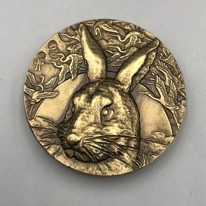 十二生肖摆件 生肖兔铜牌 兔年大铜章古玩杂项家居工艺摆件 铜器