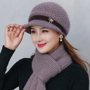中老年人帽子女秋冬季妈妈毛线帽时尚加厚冬天奶奶保暖针织帽兔毛