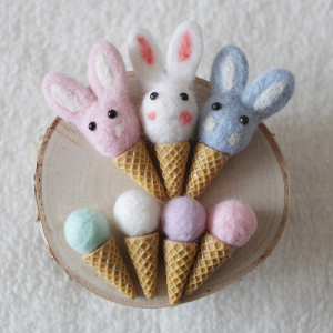 羊毛毡冰淇淋小兔子手拿拍摄粉色新生儿摄影道具满月拍照道具