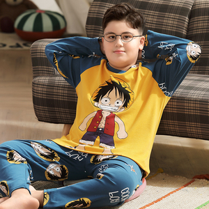 儿童睡衣春秋季纯棉长袖男孩子胖大童加肥加大码肥仔大肚款家居服