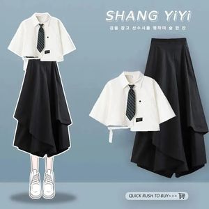 2024夏季闺蜜套装女学生韩版宽松设计感衬衫+不规则半身裙两件套