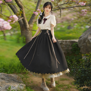 洛丽塔法式复古学院风衬衫半身裙套装在逃公主少女轻lo裙子日常夏