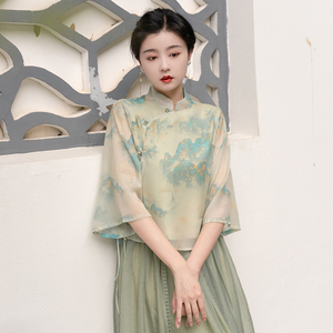 新中式女装禅意上衣唐装茶服中国风汉服女款夏季旗袍日常国风套装