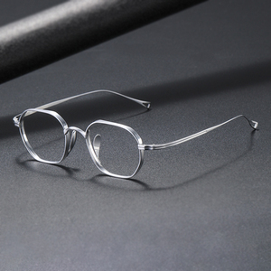 银色眼镜框男纯钛超轻多边形复古宽边网红眼镜架女近视可配高度数