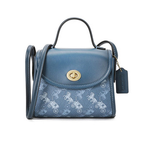 coach/蔻驰包包女包翻盖包turn lock女士海军蓝手提包单肩包