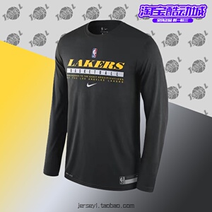 nba湖人队出场投篮热身服詹姆斯戴维斯长袖t恤速干 nike/耐克