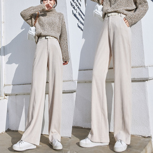 灯芯绒阔腿裤女高腰宽松米白色条绒裤子秋冬季垂坠感直筒加绒长裤